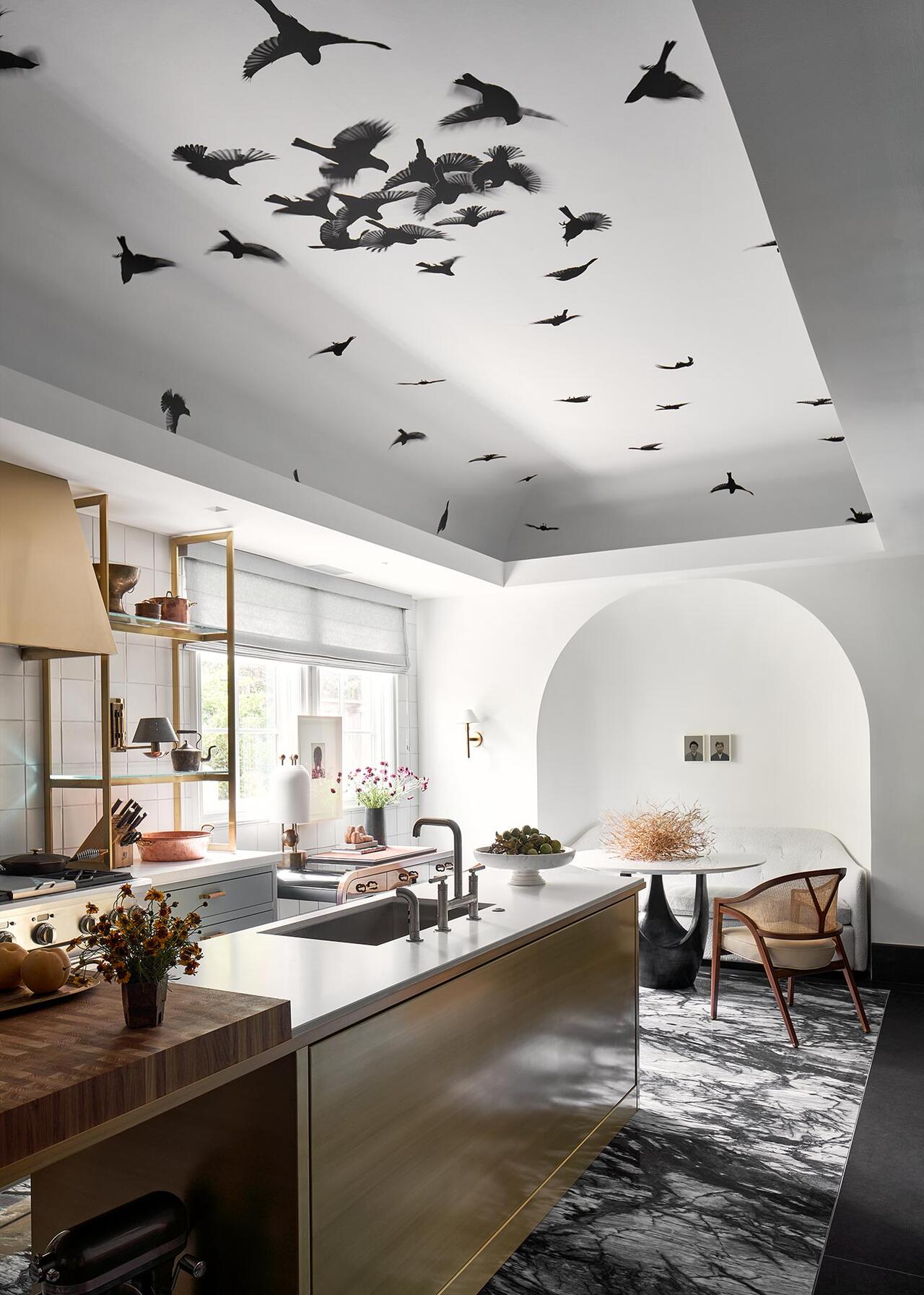 bright modern kitchen with gold accents