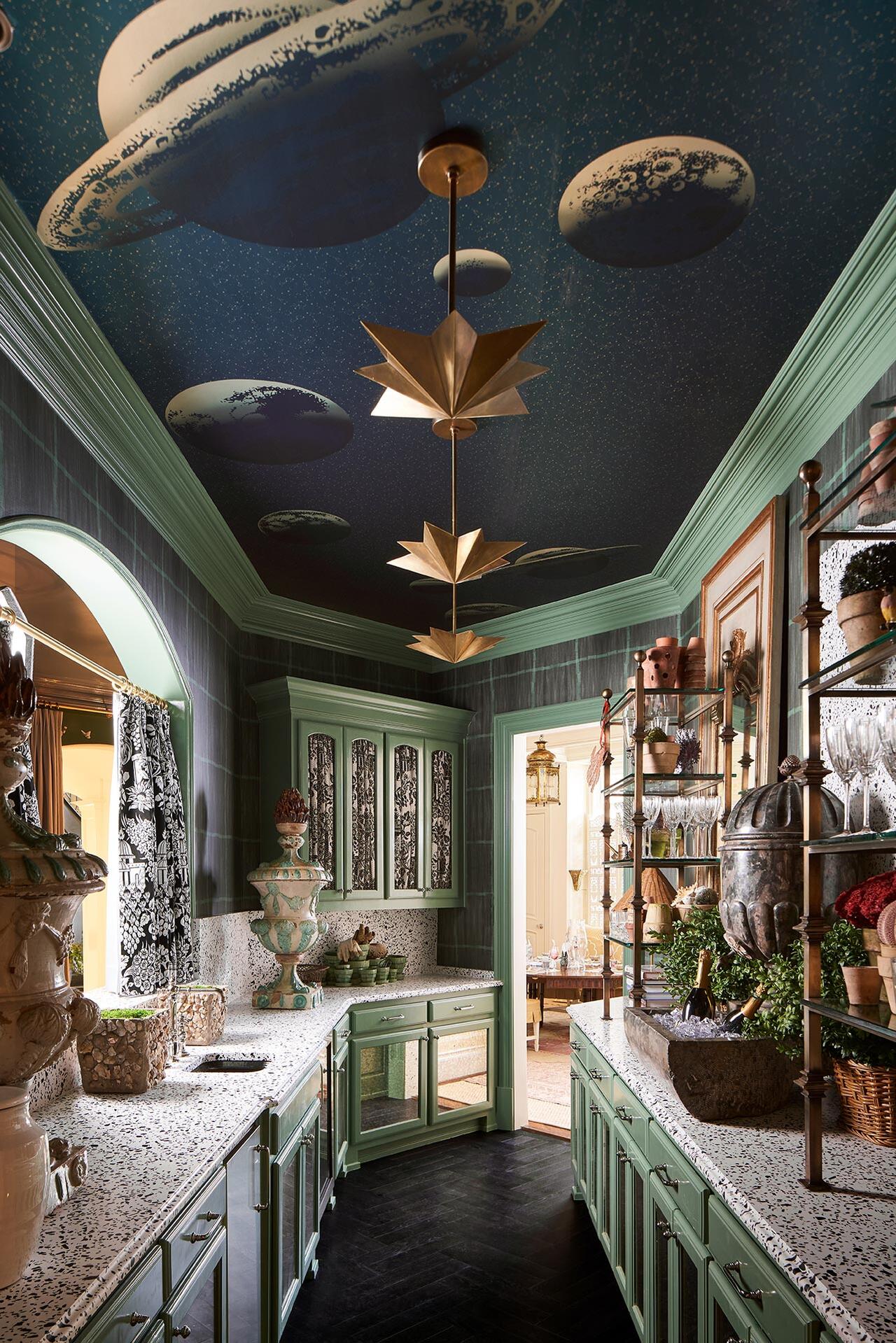 luxury kitchen with pale green cupboards