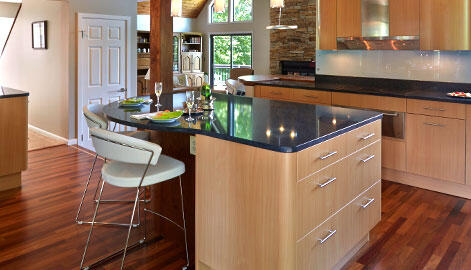 kitchen island with light wood accents